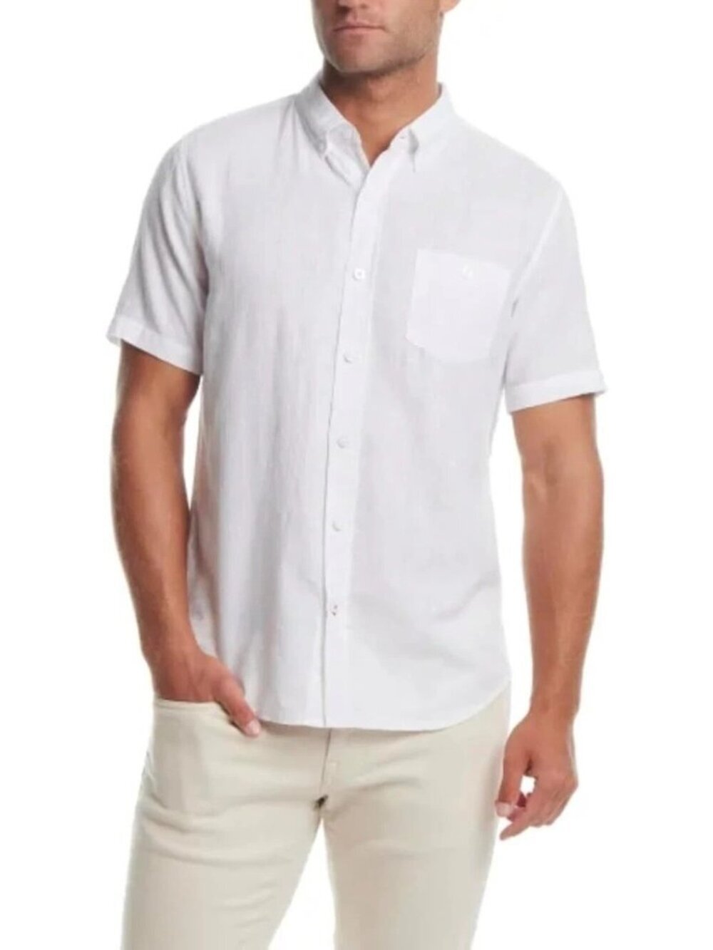 NWOT Weatherproof Vintage Men's L White  Linen Short Sleeve Button-Down Shirt
